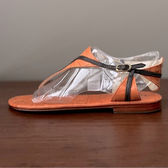 New - Cocobelle thong sandal in embossed orange leather, brown accents - Size 9 - Picture 4 of 8